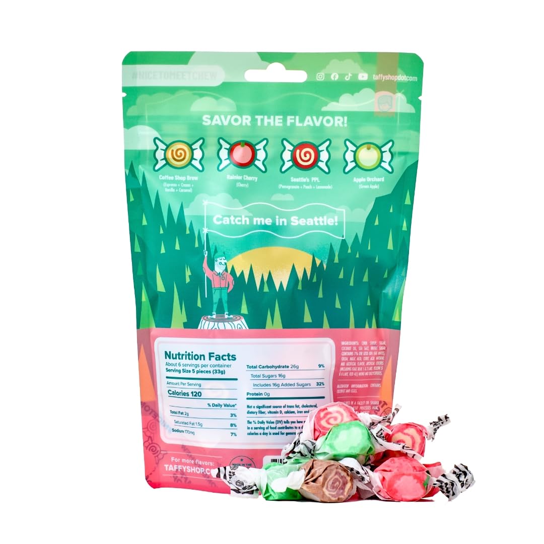 Taffy Shop Seattle Space Needle Salt Water Taffy - Gourmet Soft Chewy Candy, Variety Pack, Bulk Sweet Snack, Fresh Gift & Gluten