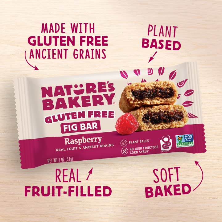 Natures Bakery Gluten Free Fig Bars, Raspberry, Real Fruit, Vegan, Non-Gmo, Snack Bar, 6 Boxes With 6 Twin Packs (36 Twin Packs)