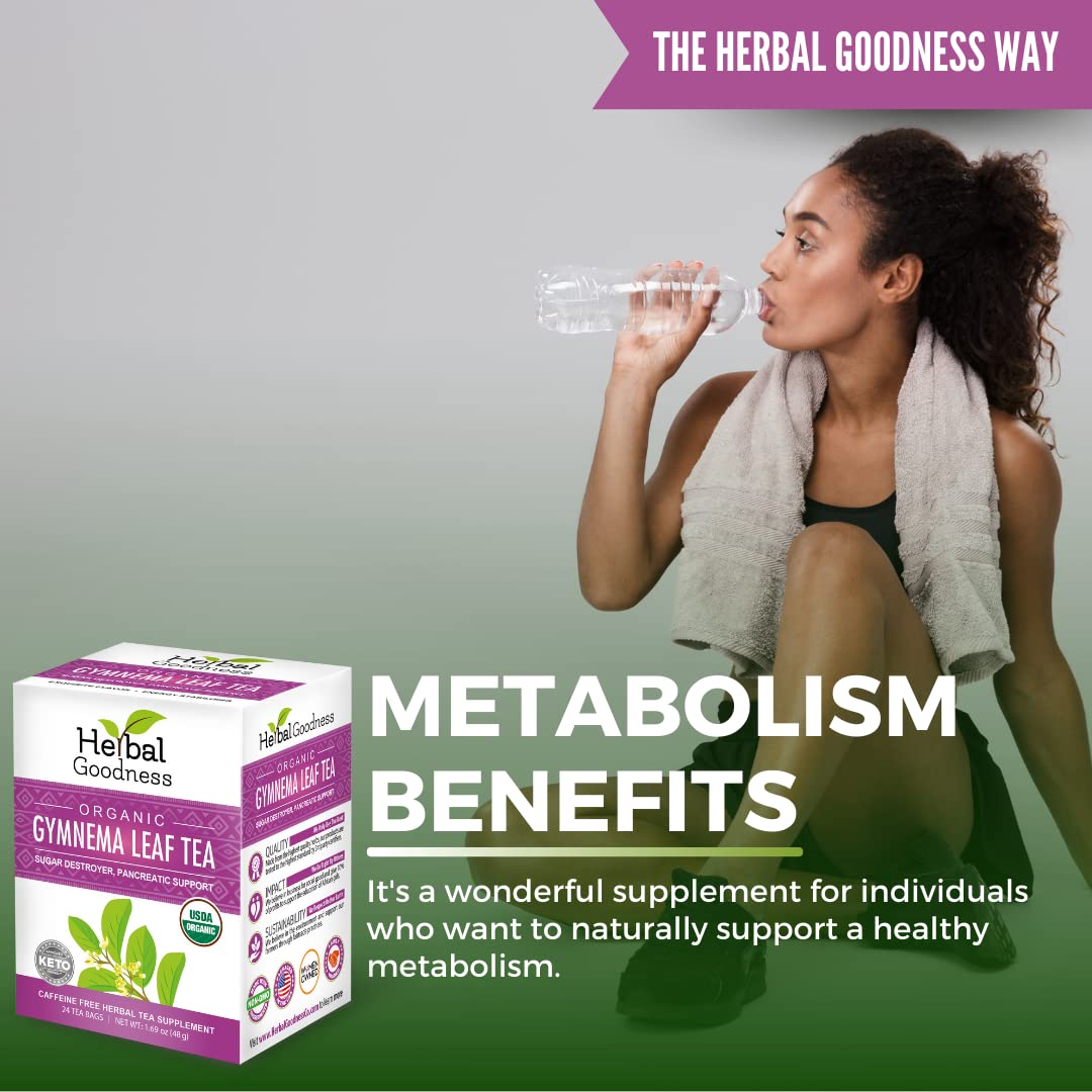 Herbal Goodness Gymnema Leaf Tea - 100% Organic Herbal Tea, Caffeine-Free, Keto-Friendly, Vegan, 24 Unbleached Tea Bags