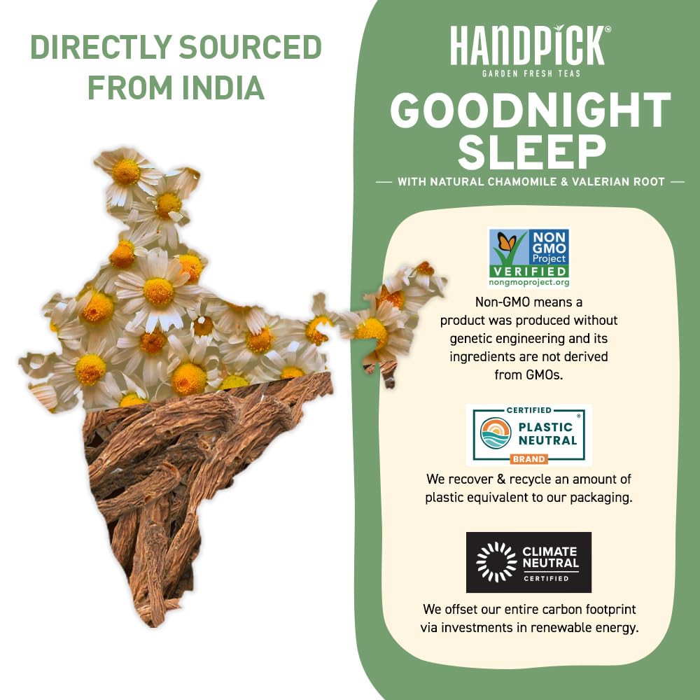 HANDPICK Good Night Tea Bags - Caffeine Free Herbal Blend, Lavender, Chamomile, Peppermint, 100 Count