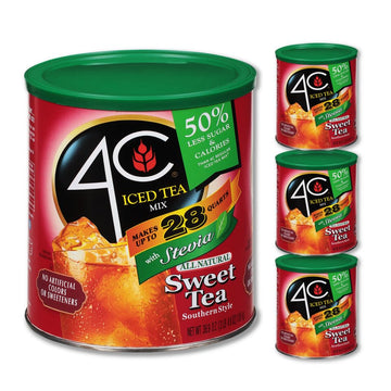 4C Reduced Sugar Powdered Drink Mix Canisters, Iced Tea, 28 Quarts, Family Sized Canister, Thirst Quenching & Refreshing Flavors