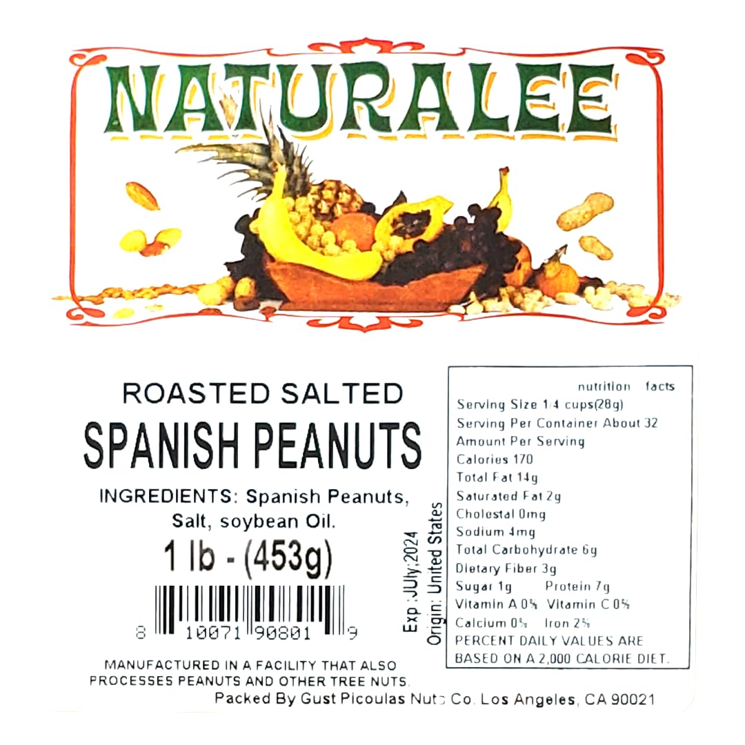 Naturalee Peanuts, With Skin Spanish Peanuts 1 Lbs - Roasted & Salted - Heart Health, High Protein