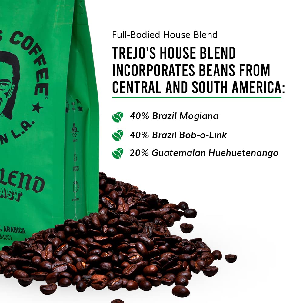 Trejos Tacos Coffee House Blend Dark Roast Whole Bean, 12 Ounce, 100% Arabica
