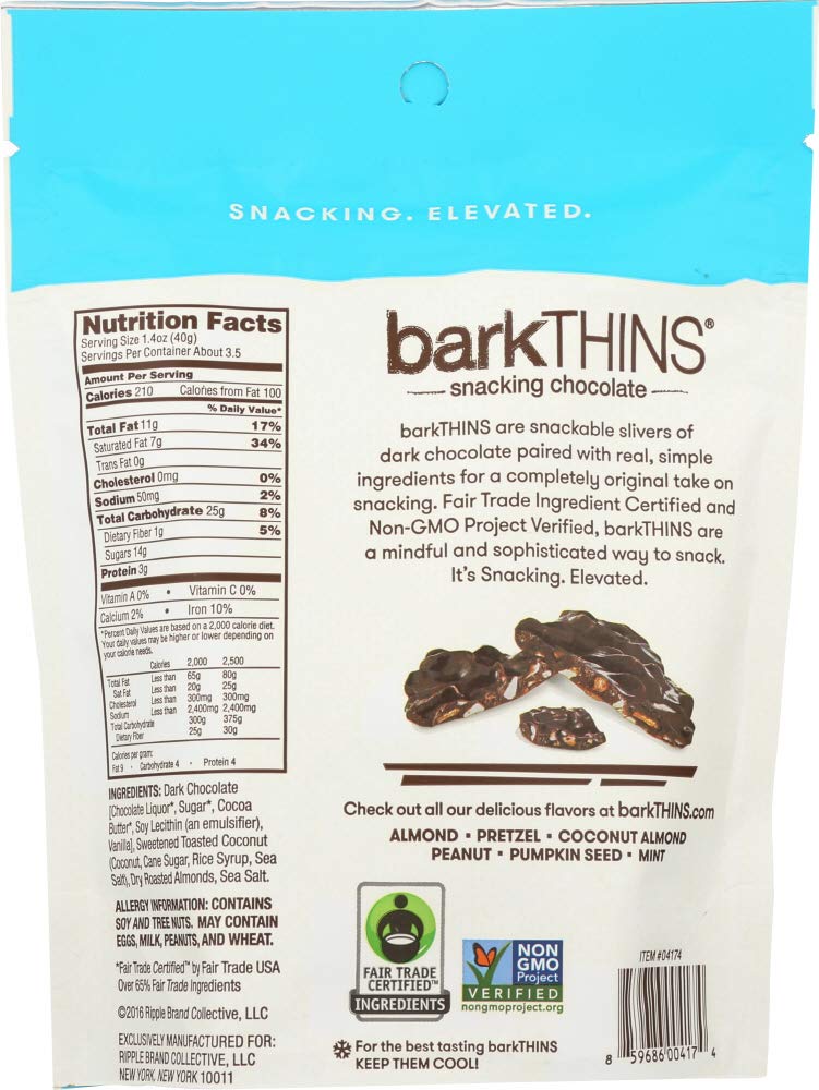 Barkthins - Snacking Chocolates Dark Chocolate Toasted Coconut With Almonds - 4.7 Oz (Pack Of 2)
