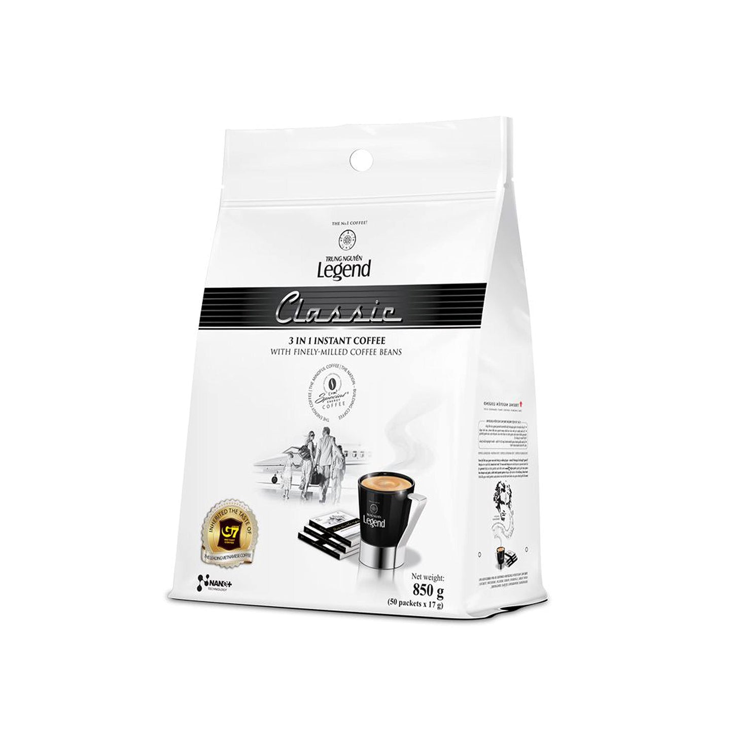 TRUNG NGUYEN LEGEND CLASSIC enhanced Instant Coffee for Energy Boost by NANO+ Technology  Non-Dairy Creamer  Coffee Mix - Strong and Pure Vietnamese Instant Coffee (50 Packets/Bag)