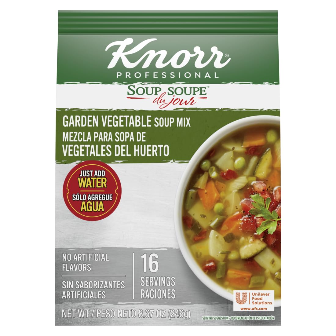 Knorr Professional Soup du Jour Garden Vegetable Soup Mix Vegetarian, Gluten Free, 0g Trans Fat per Serving, Just Add Water, 1 C