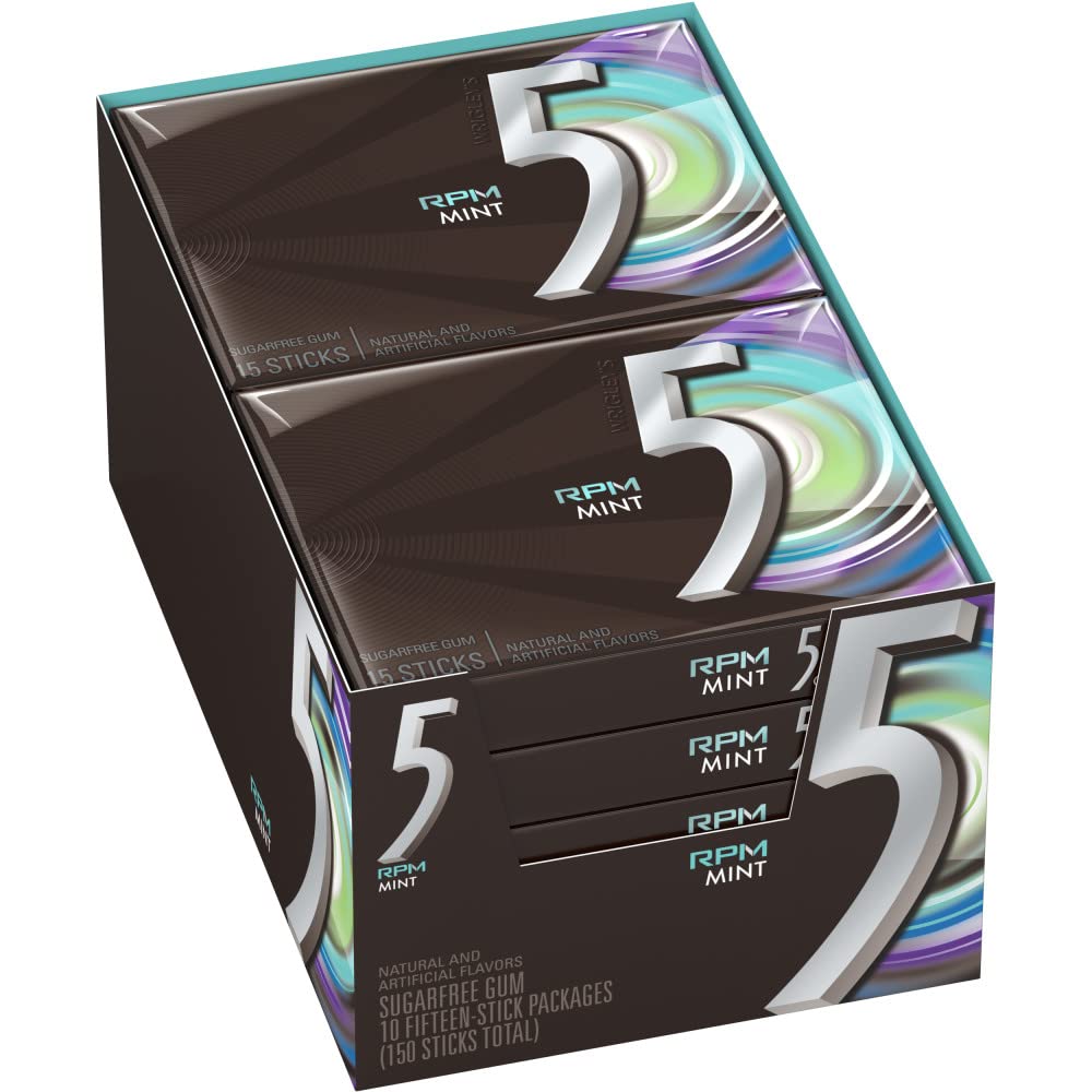 5 Gum Rpm Mint Sugarfree Gum, 15 Count (Pack Of 10)