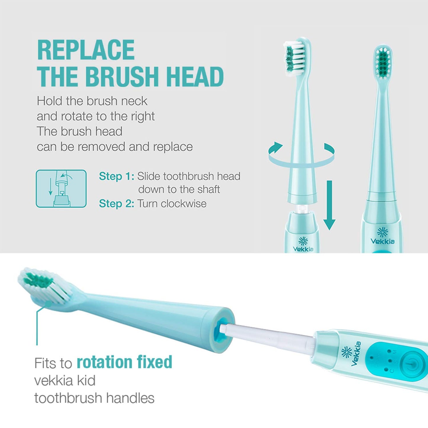 Vekkia Kids Electric Toothbrush Replacement Heads - 7X More Plaque Removal, End-Rounded 3D Curved Soft Bristles, Gentle & Effici