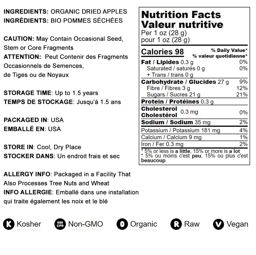 Food to Live Organic Dried Apple Rings - Non-GMO, Vegan, Unsulfured, 2 Pounds