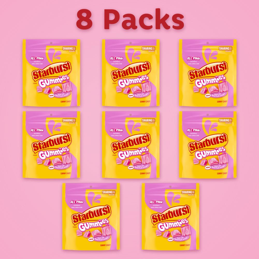 Starburst Gummies All Pink Gummy Candy, Sharing Size, 9 oz Bag, Pack of 8