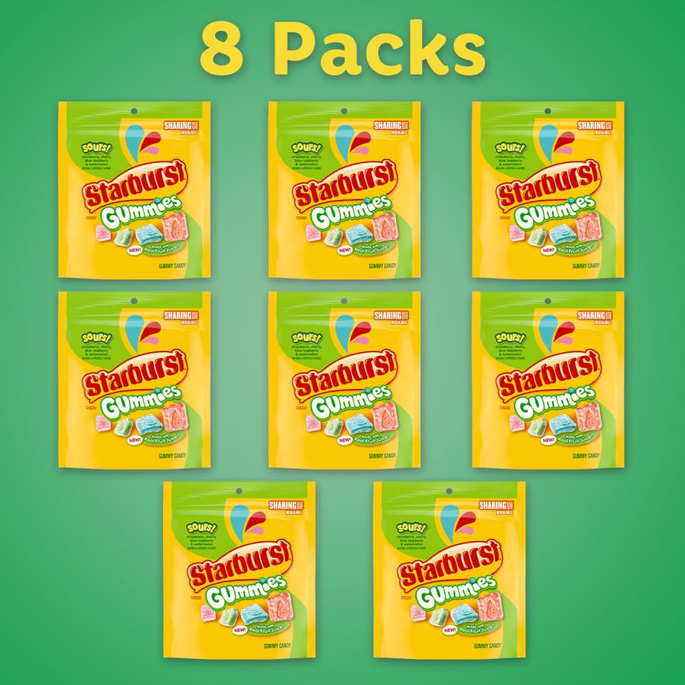 Starburst Gummies Sours Gummy Candy, Sharing Size, 9 Oz Bag (Pack Of 8)