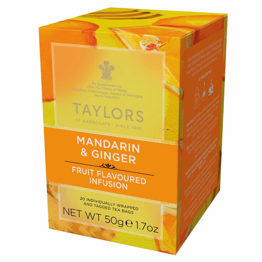 Taylors of Harrogate Mandarin & Ginger, Herbal Tea, Individually Wrapped Bags, 20 Count (Pack of 6), Zingy, Fragrant and Spiced, Caffeine-Free, Enjoy Hot or Iced, 120 Teabags Total