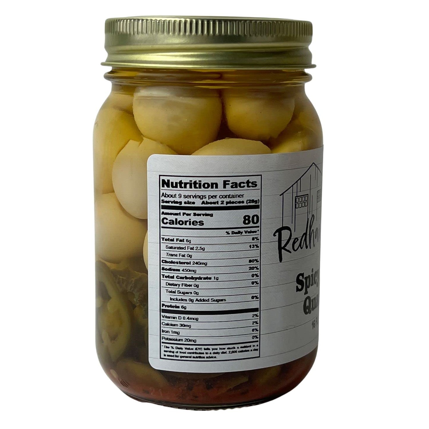 Redhawk Farms Spicy Pickled Quail Eggs - Fresh Quail Eggs Hard Boiled & Pickled In A Spicy Vinegar & Jalapeno Brine - Gourmet Sn