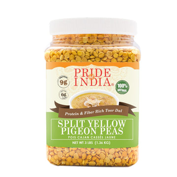 Pride Of India - Indian Split Yellow Pigeon Peas - Protein & Fiber Rich Toor (Arahar) Dal, 3.0 Pound Jar
