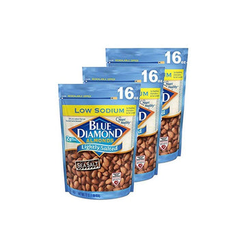 Blue Diamond, Lightly Salted Low Sodium Almonds, 16oz Bag (Pack of 3)