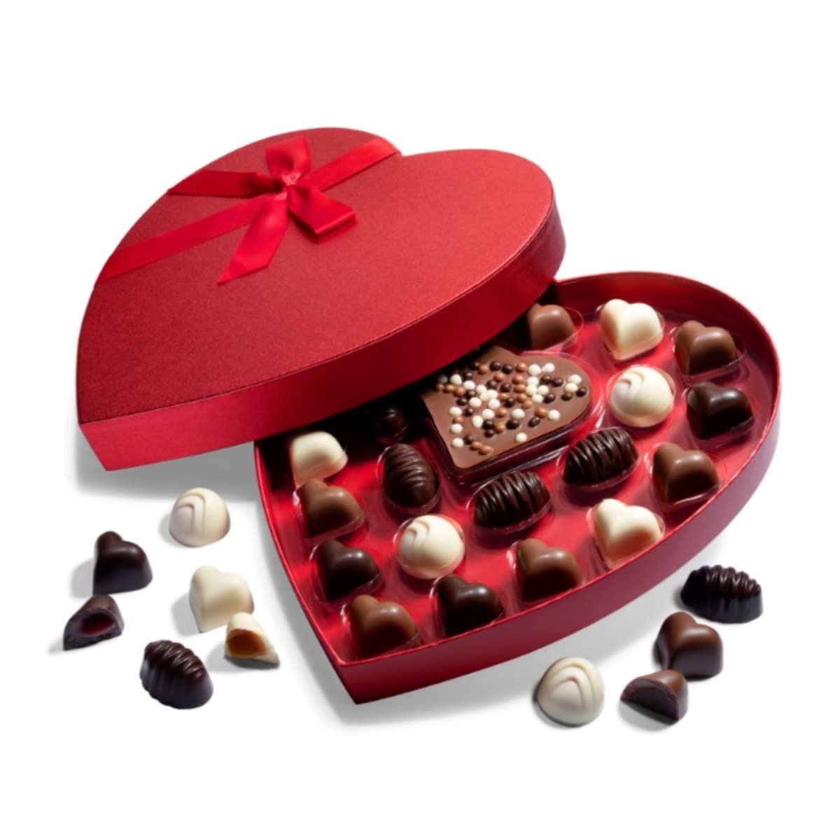 Valentines Chocolate Candy  Valentines Day Assorted Gourmet Belgian Heart Chocolate Truffles  Gifts For Him And Her In Elegant Red Heart Gift Box. Milk  Dark  Strawberry  6 Flavors With 24 Treats