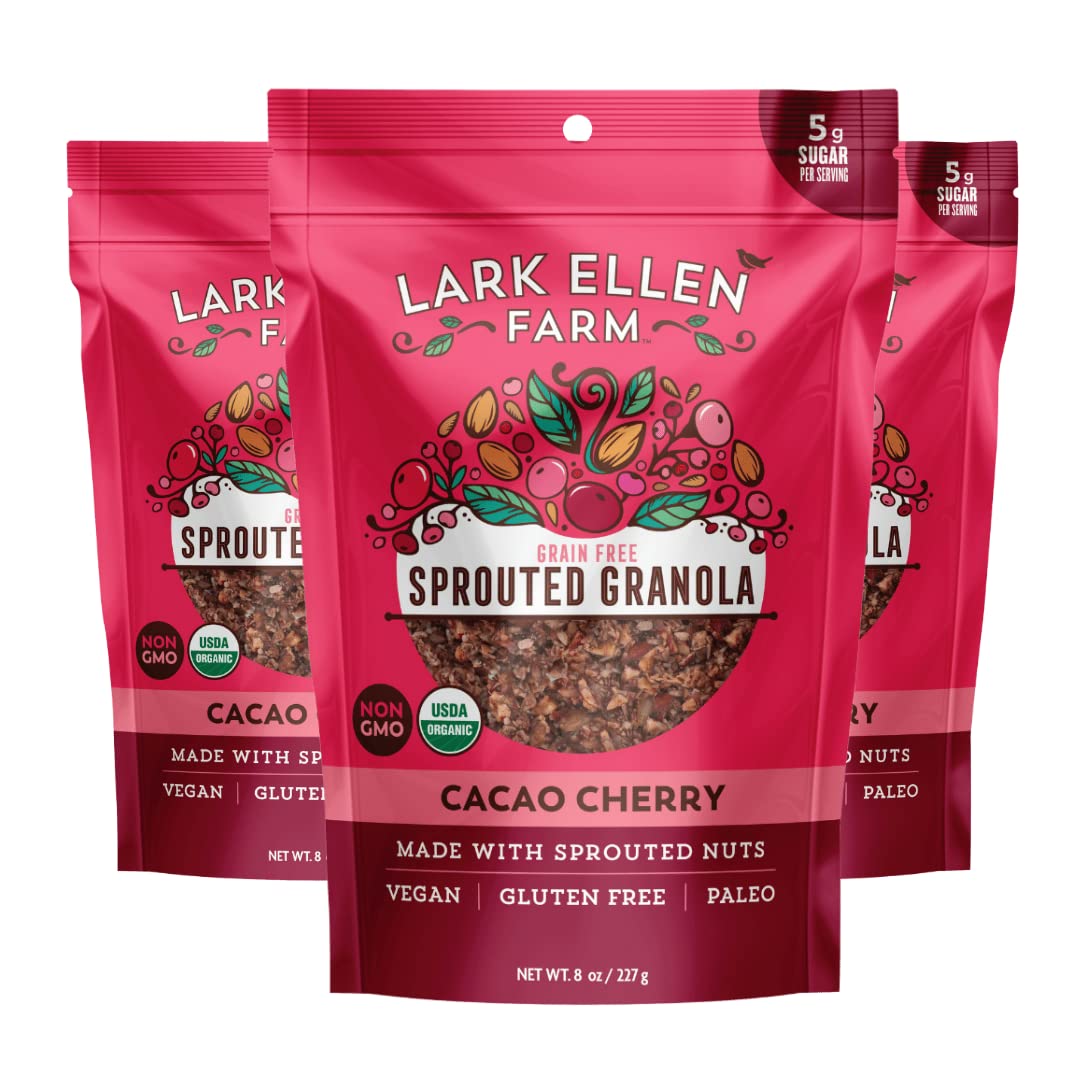 Lark Ellen Farm Cacao Cherry Grain-Free Granola Clusters, Organic Vegan Nut and Seed Mix, Gluten-Free Crunchy Bites for Snack, B