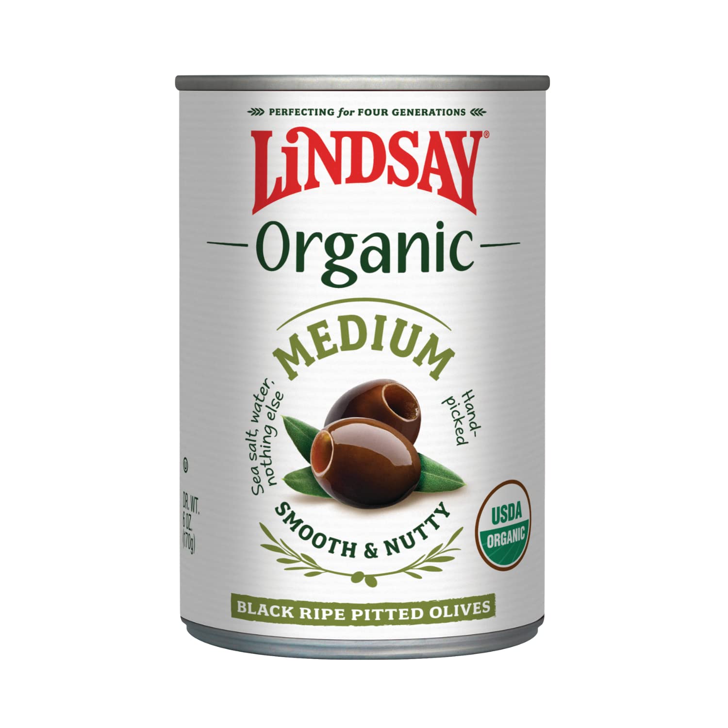 Lindsay Organic Medium Black Ripe Pitted Olives, Pack Of 12, 6Oz Cans