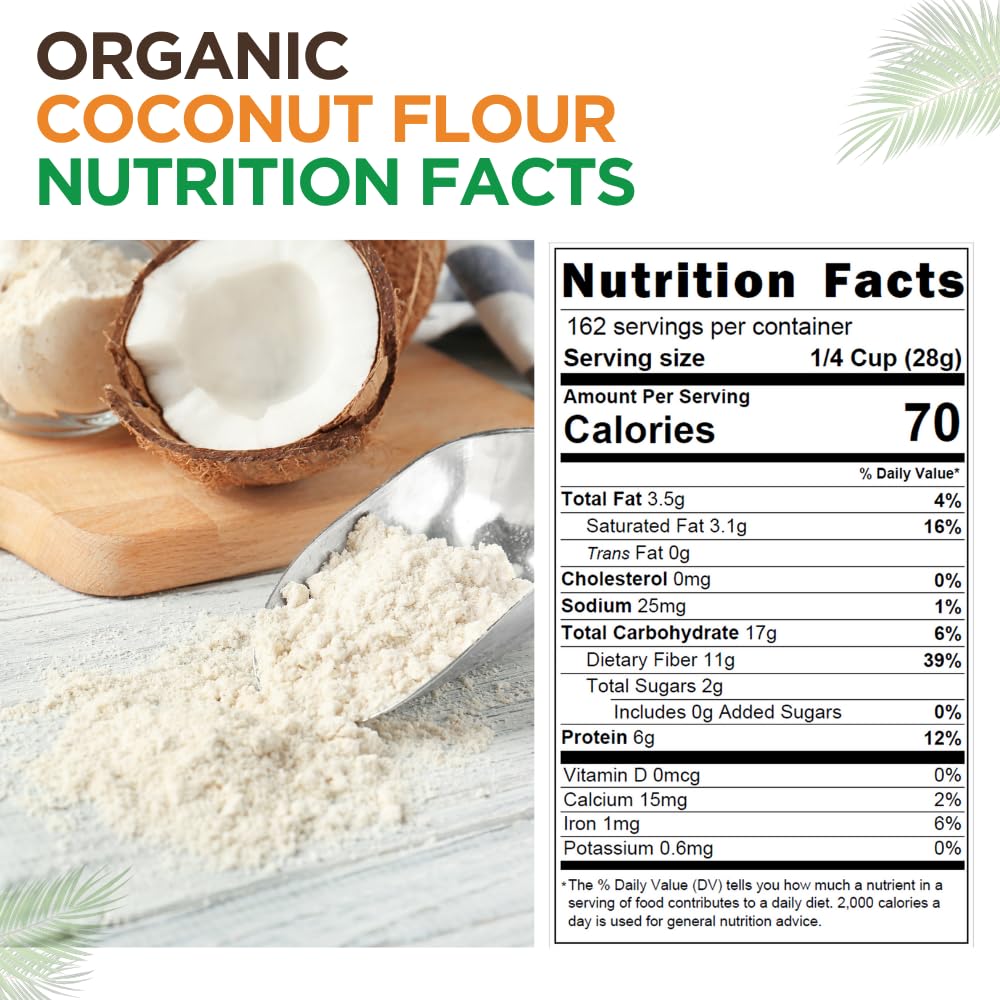 Miracle Palm Organic Coconut Flour - Gluten Free Flour Substitute For Vegan Baking, Low Fat And Good Source Of Fiber Coconut Bak