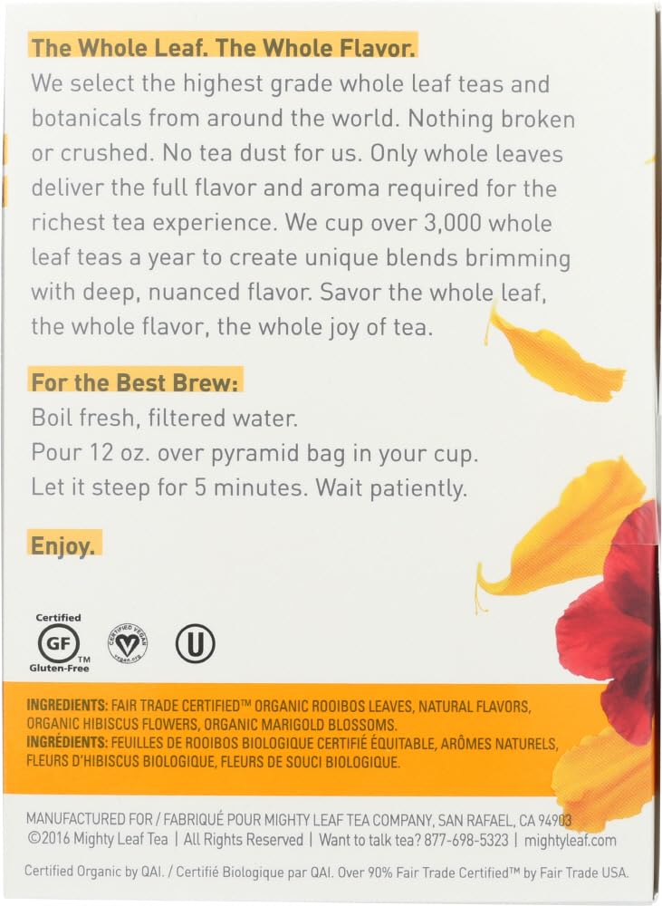 Mighty Leaf Herbal Tea, Organic African Nectar, 15 Pouches (Pack Of 3)