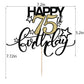 Bekaterea Happy Birthday Cake Topper,Black Font Golden Numbers 75Th Birthday Cake Decoration,Hello 75, Cheers To 75Years/75Th An