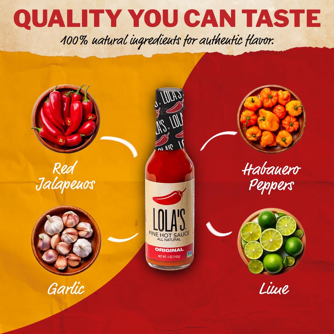 Lolas Fine Hot Sauce Original - All Natural, Gluten Free, Keto, Vegan - 5 Fl Oz (Pack of 6)