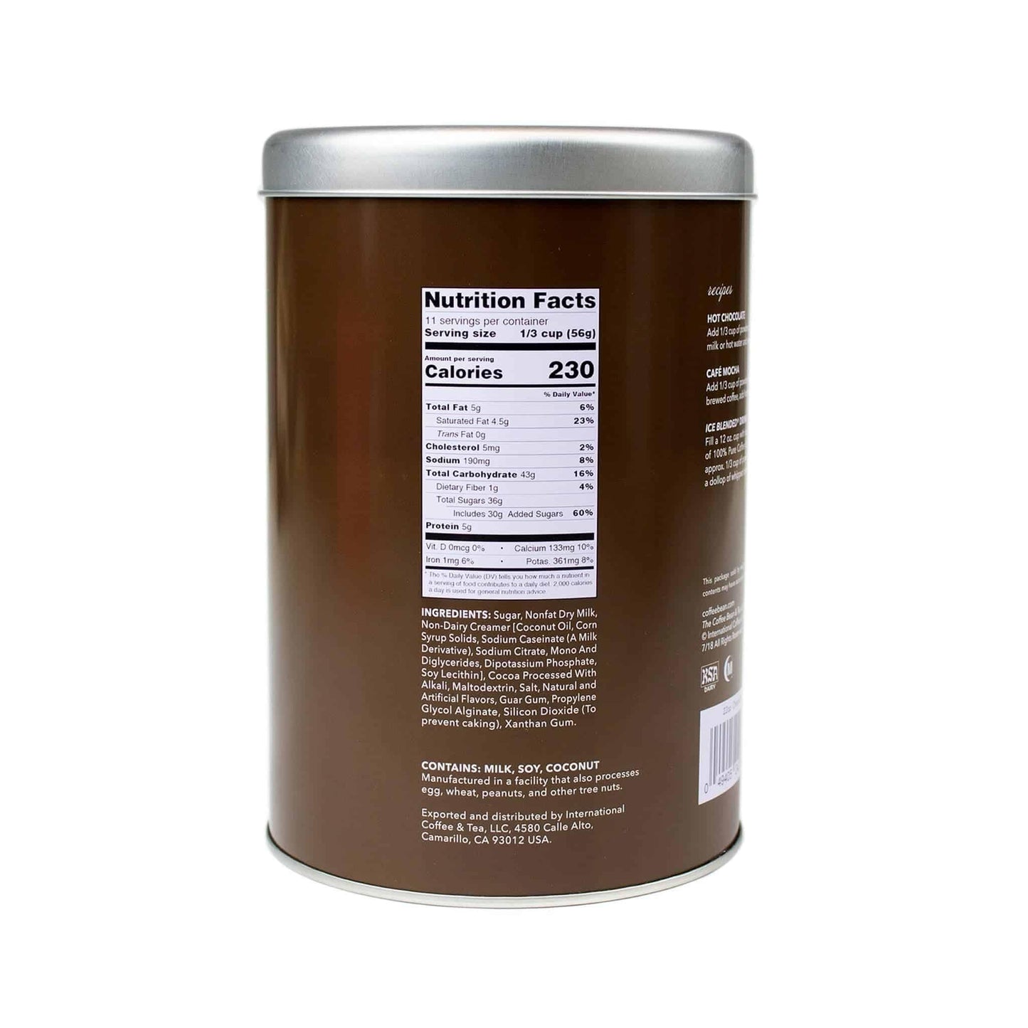 The Coffee Bean & Tea Leaf, Dutch Chocolate Powdered Creamer For Coffee, Lattes, Smoothies, Drinks, Baking, 22Oz. Tin, 2 Pack