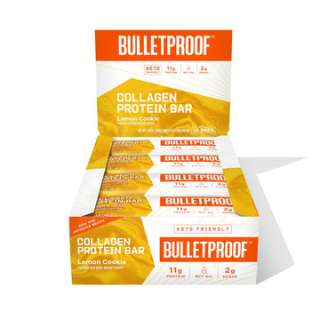 Bulletproof Lemon Cookie Collagen Protein Bars, Pack Of 12, Keto-Friendly Snack With Mct Oil, Grass-Fed Collagen, No Added Sugar