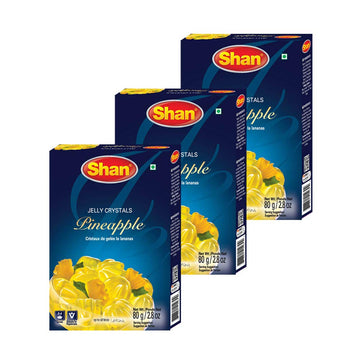 Shan Jelly Crystals Pineapple 2.82 oz (80g) - Cristaux De Gelee a l'ananas - Quick and Easy Jello - Suitable for Vegetarians - A