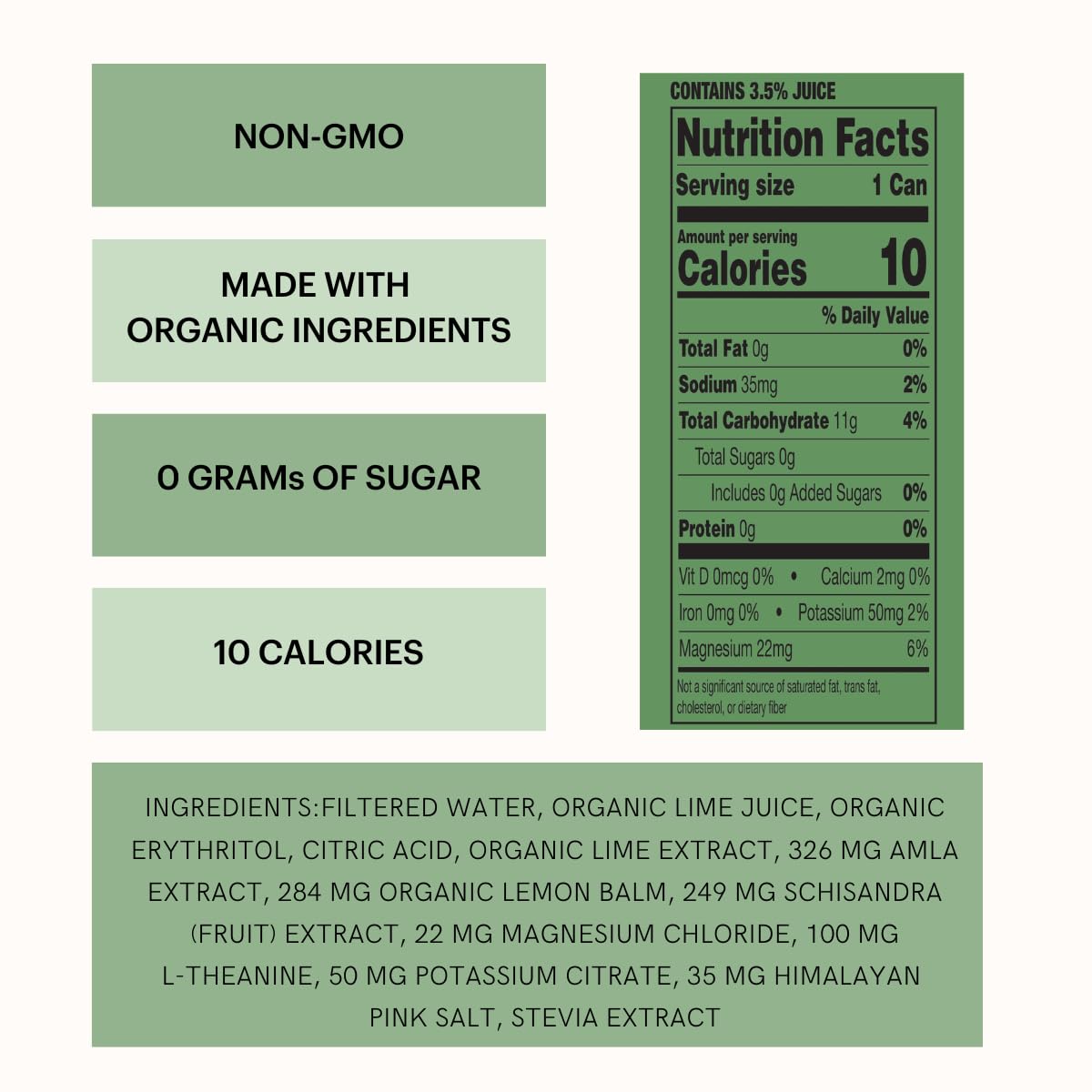 Heywell Sparkling Adaptogenic Water Calm And Hydrate Lime Flavor, Non Caffeinated, Organic, Non Gmo, Vegan, Gluten Free, Dairy F