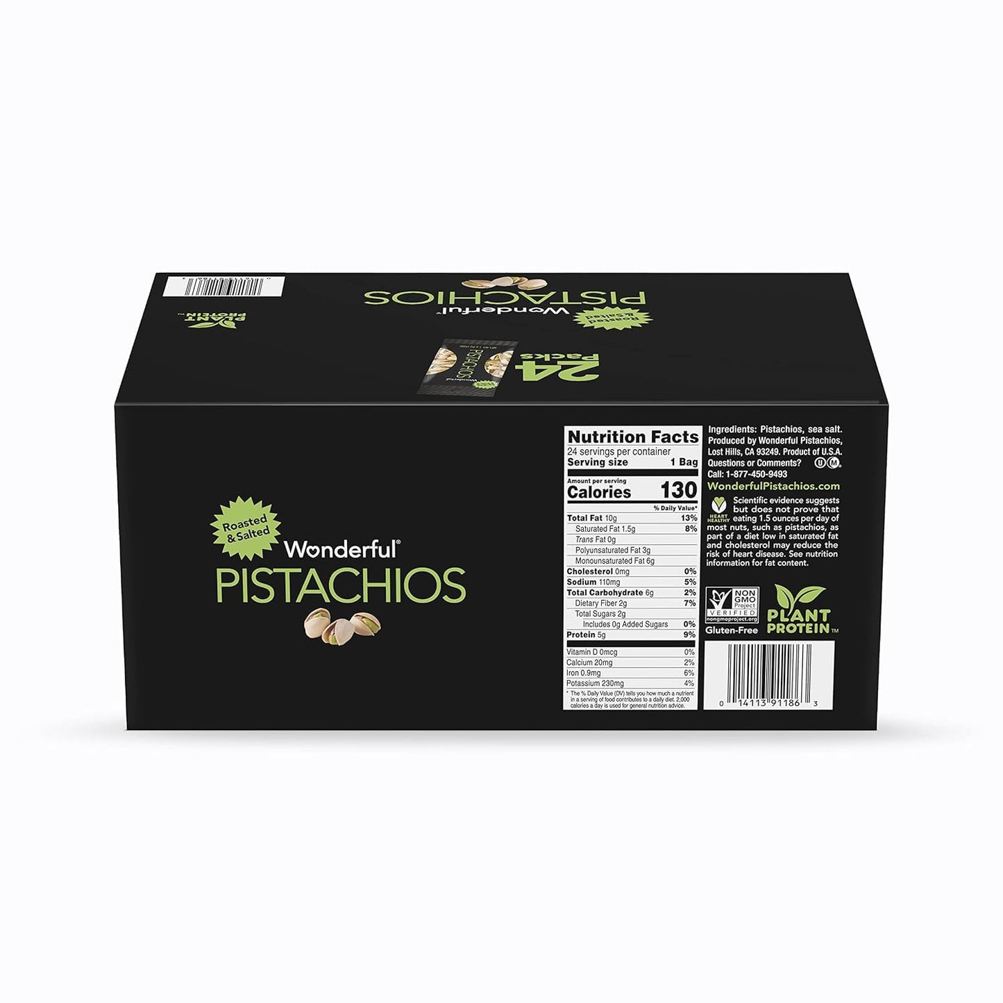 Wonderful Pistachios In Shell, Roasted & Salted Nuts, 1.5 Ounce Bags (Pack Of 24), Protein Snack, On-The Go, Individually Wrappe