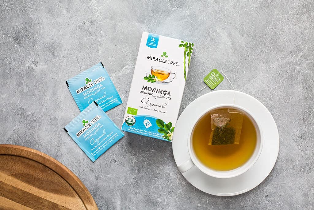 Tree Organic Moringa Superfood Tea - 25 Individually Sealed Bags, Keto, Vegan, Gluten-Free, 6 Count Pack