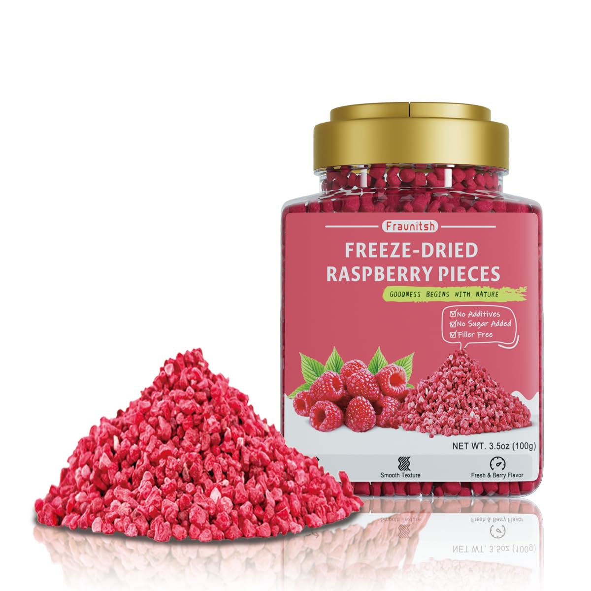 Fraunitsh Freeze Dried Raspberry Pieces 3.52oz | Dried Raspberries | Raspberries Granular | No Sugar Added | Natural Raspberry C