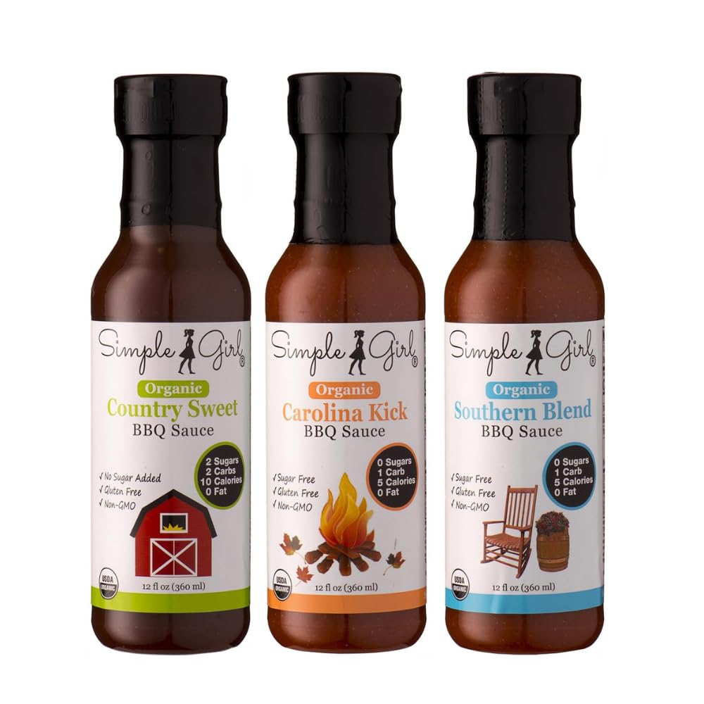Simple Girl Organic Bbq Sauce - Carolina, Country Sweet, Southern Blend - Organic, Gluten Free, Vegan, Paleo, Keto, Diet Friendly - 12Oz 3 Pack