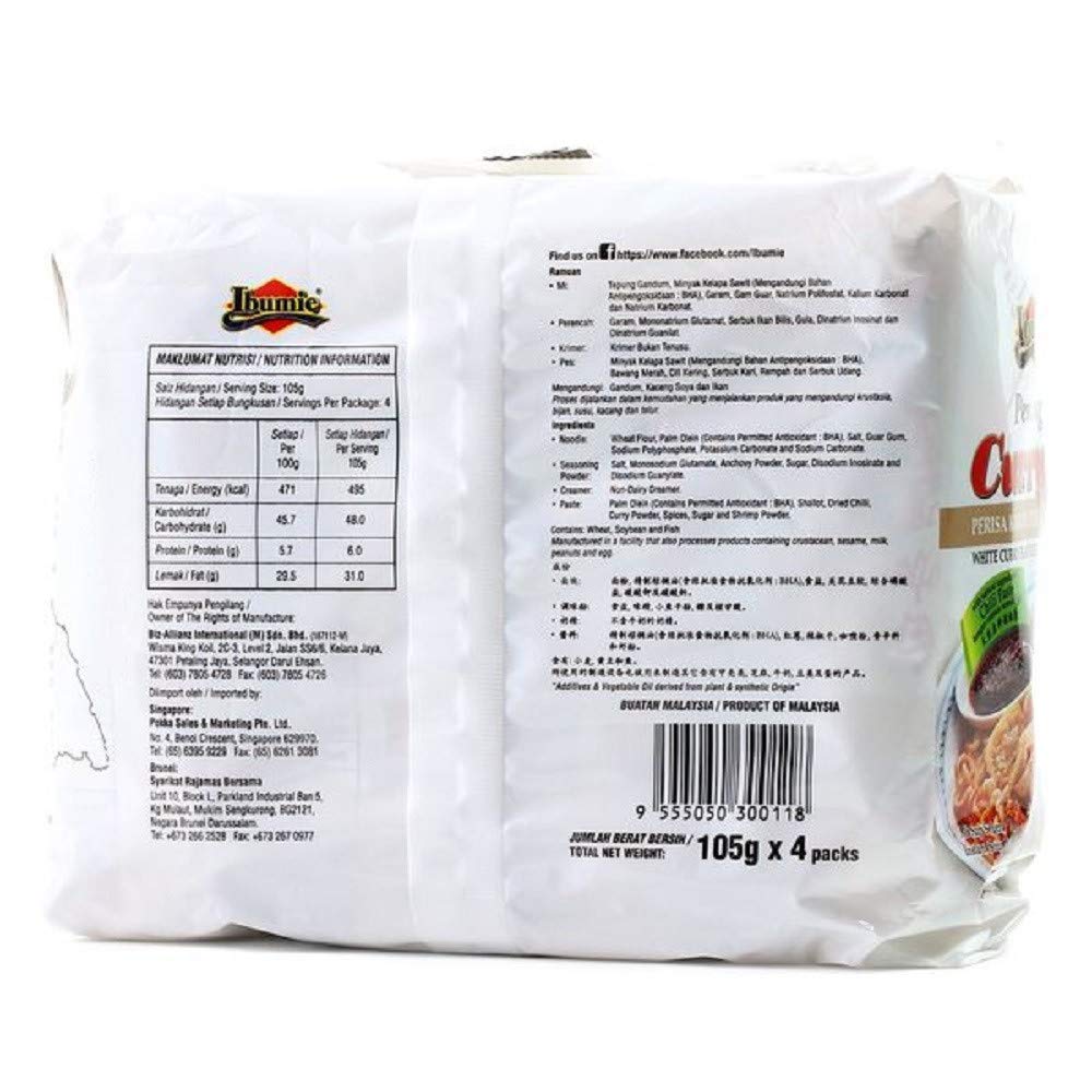 Ibumie Penang White Curry Mee - Fragrant & Spicy, Creamy Broth, 4 Pack (3.7 oz each) - Authentic Malaysian Flavor