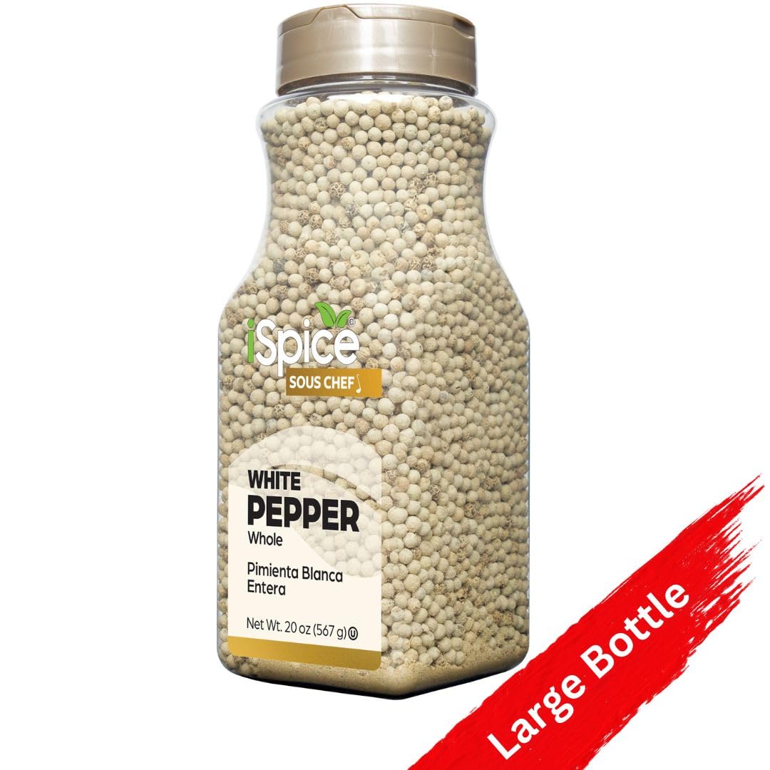 Ispice | White Pepper Whole | 20 Oz | Bulk Size | Gourmet Spice | Kosher
