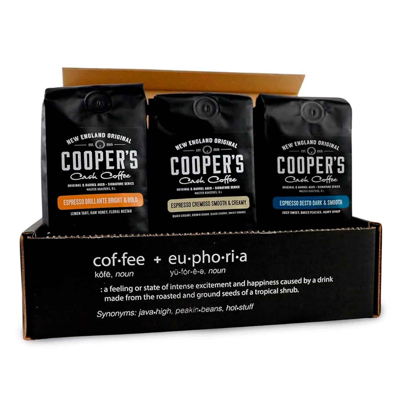 Espresso Box Set  Coffee Ground For Espresso  Sampler Gift Set Featuring Brazilian  Kenyan  & Ethiopian Coffee Beans  Light  Medium & Dark Roast Ground Coffee  8 Oz Bags  24 Oz Total