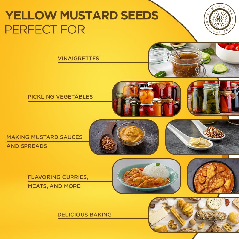 Pride Of India - Pack Of 6 - Yellow Mustard Seed Whole - Pungent & Aromatic - Gourmet Indian Spice - Add In Salads/Dressings/Chi