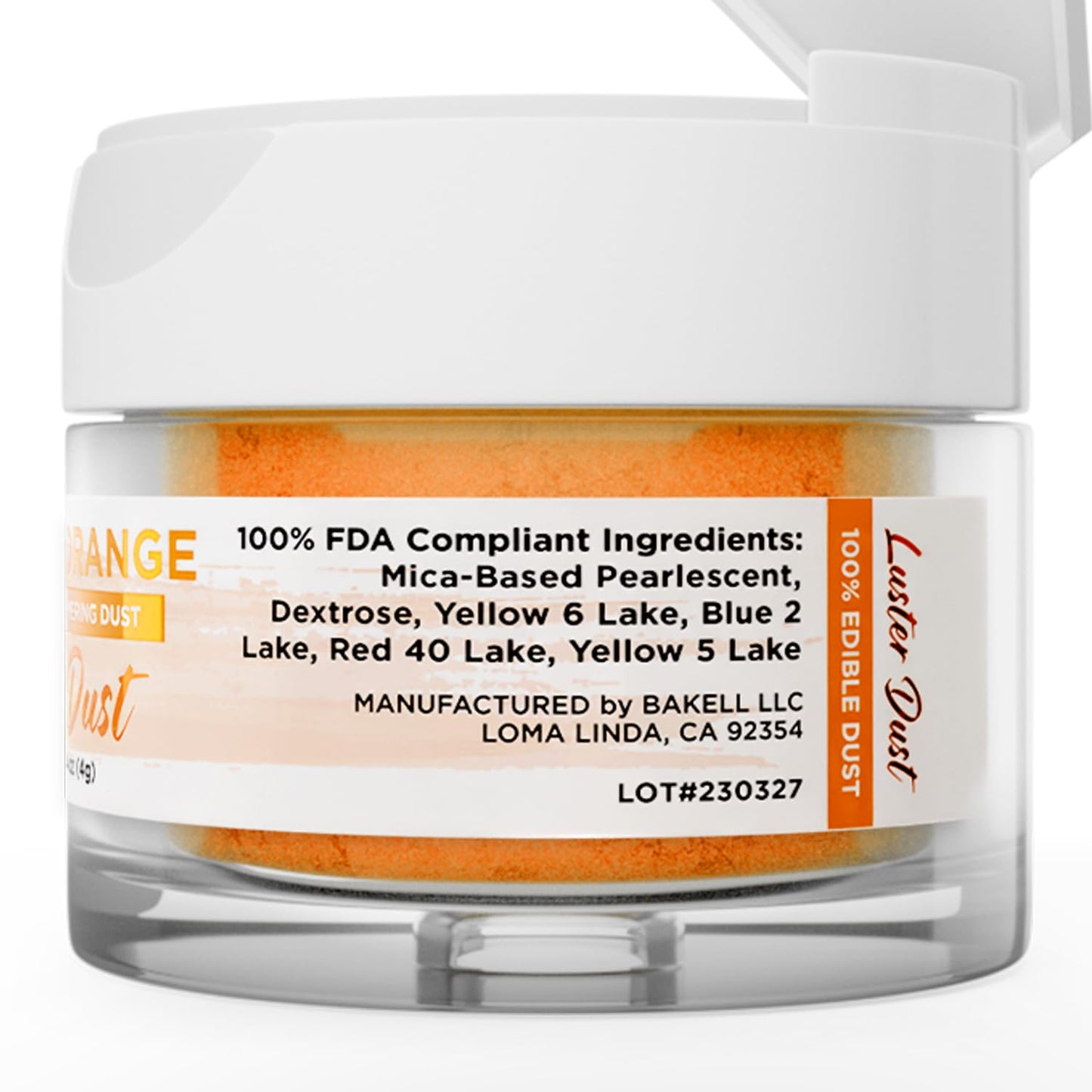 Luster Dust - Pumpkin Orange (4G 1X Jar) | Edible Vegan Dust & Paint For Cake Decorating, Ice Cream, Desserts, Cocktails And Bev