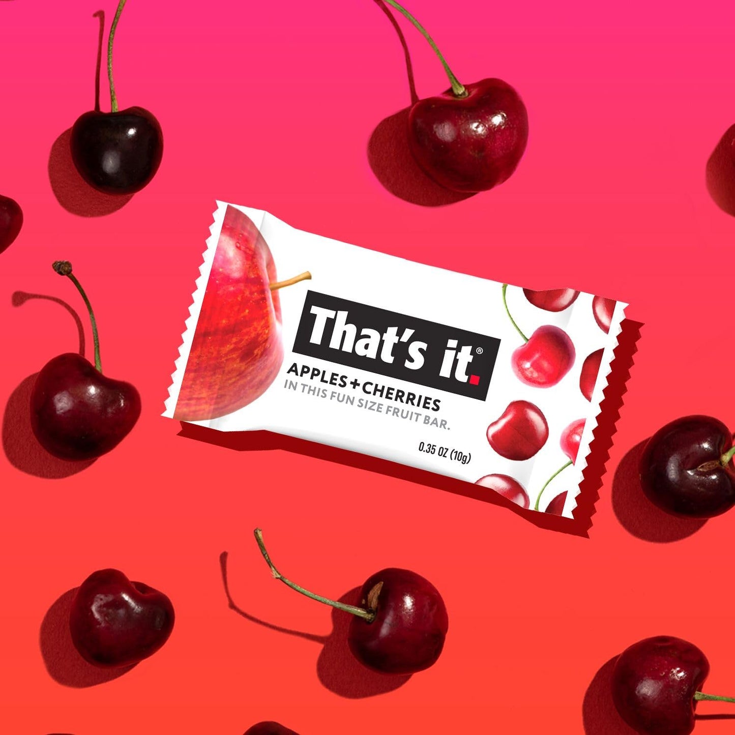 Thats it. Fun Size Fruit Bars Variety Pack (50 Pieces  10g Each)  Non-GMO  Kosher  Gluten Free  Breakfast Snacks  Allergy Friendly (Cherry-Cinnamon)