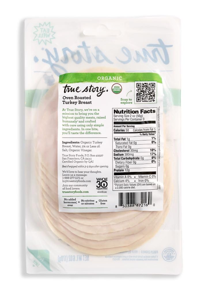 True Story Foods Organic Oven Roasted Turkey Breast, 6 Oz