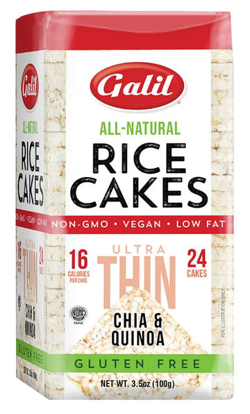 Galil Ultra-Thin Rice Cakes with Chia & Quinoa Pack of 12 | All-Natural, Non-GMO, Low Fat, Gluten-Free Rice Cakes 3.5oz.