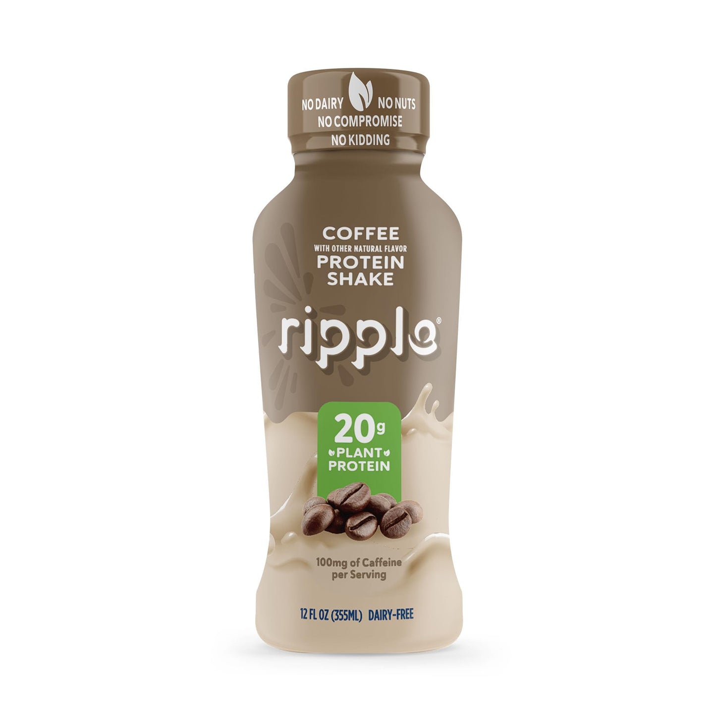 Ripple Vegan Protein Shake, Coffee Flavor, 20g Pea Protein, 12 oz, Pack of 12, Shelf Stable, Non-GMO, Gluten-Free