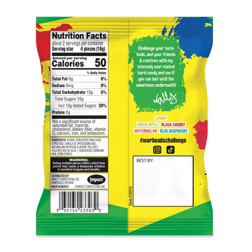 Warheads - Extreme Sour Hard Candy - Sour Apple, Black Cherry, Blue Raspberry, Lemon & Watermelon Flavors - 1 Oz. Bags - 12 Pack