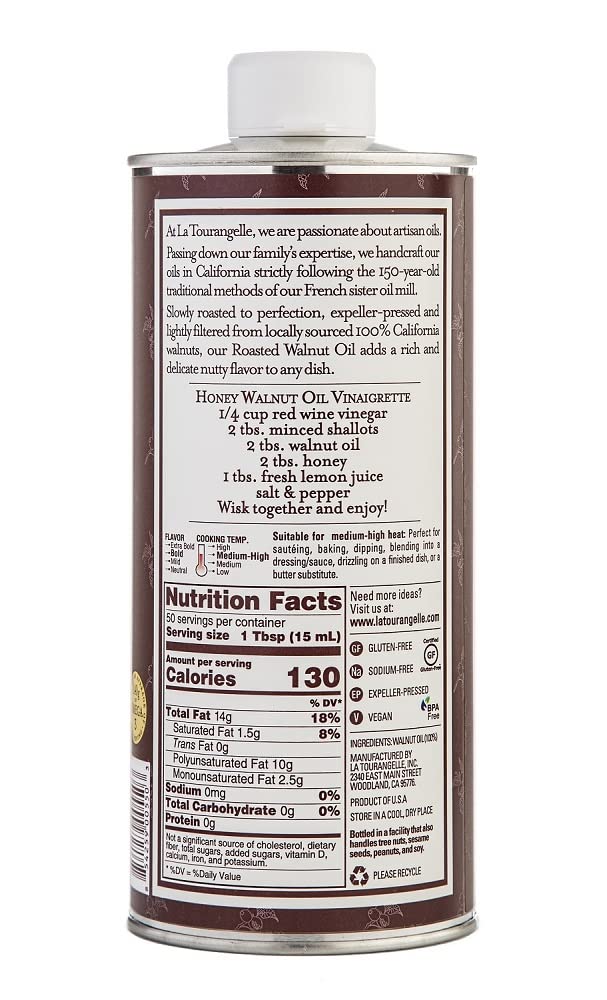 La Tourangelle, Roasted Walnut Oil, Plant-Based Source Of Omega-3 Fatty Acid, Cooking, Baking, & Beauty, 25.4 Fl Oz