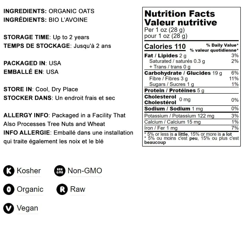 Food to Live Organic Rolled Oats, 25 Pounds - Old-Fashioned, 100% Whole Grain, Non-GMO, Raw, Kosher, Bulk Oats. Perfect for Morn