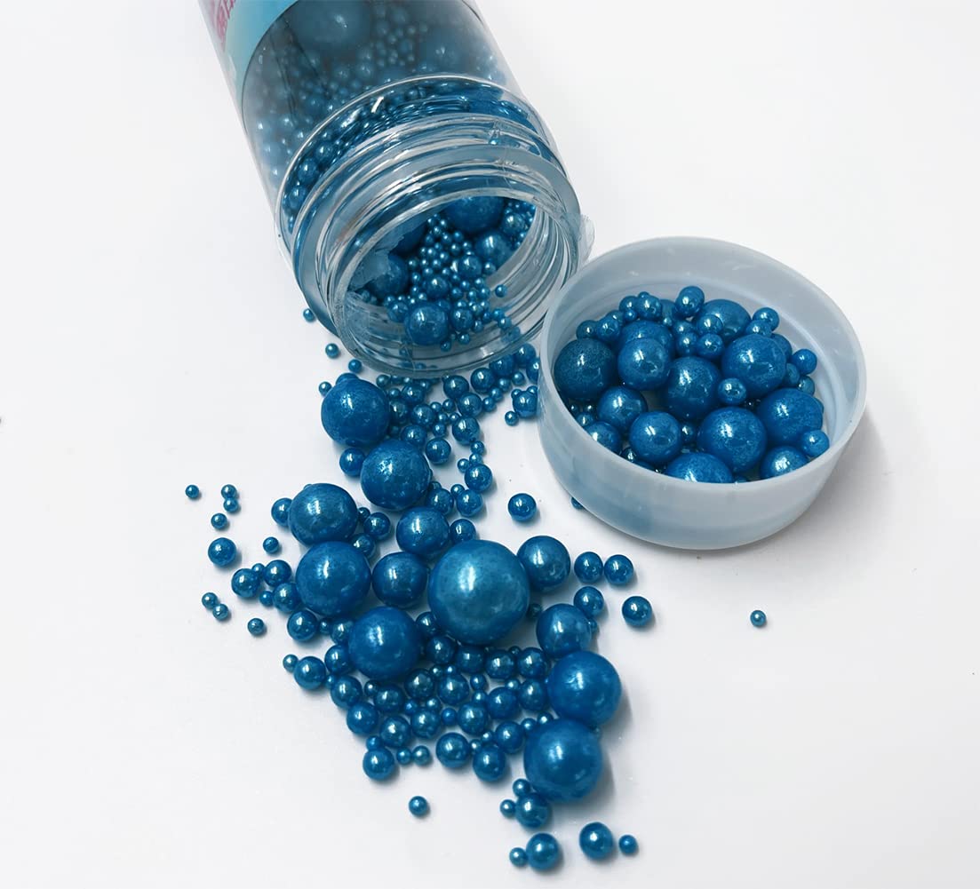 Kuting Sprinkles Edible Navy Royal Blue Pearl Sugar Candy Cupcake Topper 120g, Starry Sky Blue Decorative Glitter Mix for Baking