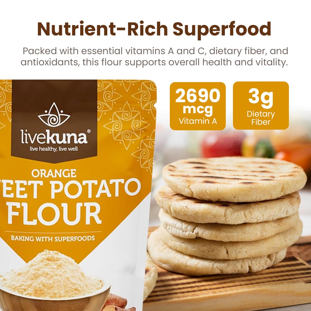 Livekuna - Orange Sweet Potato Flour, Sweet Potato Flour For Baking, Gluten-Free Baking Flour, Alternative For Almond Flour, Rice Flour & Coconut Flour, Sweet Potato Powder Flour For Soups & Sauces