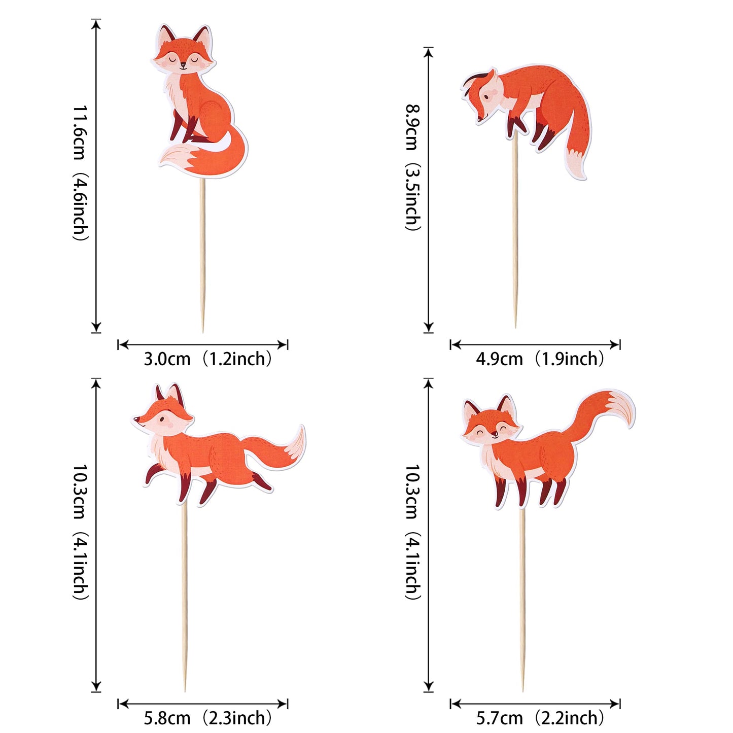 YCTHUNFISH 36 Pack Fox Cupcake Toppers, Bamboo Woodland Animal Picks for Baby Shower and Birthday Party, 6-Fox Color