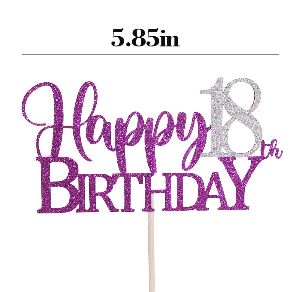 Purple Glitter Happy 18Th Birthday Cake Topper,Hello 18, Forever 18 Party Decoration